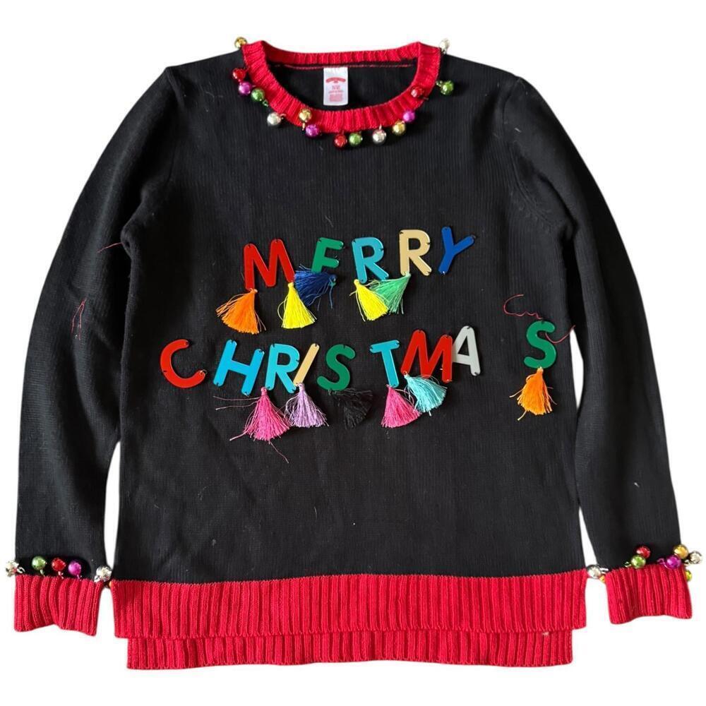 Holiday Time Merry Christmas Tassel Ugly Christmas Sweater Women’s S (4–6)